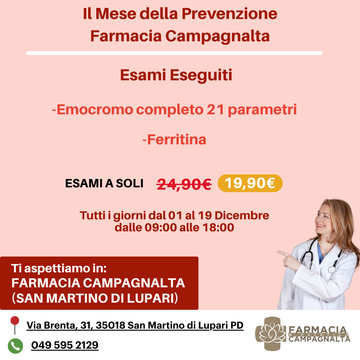 Farmacia Campagnalta Giornata Emocromo completo e Ferritina